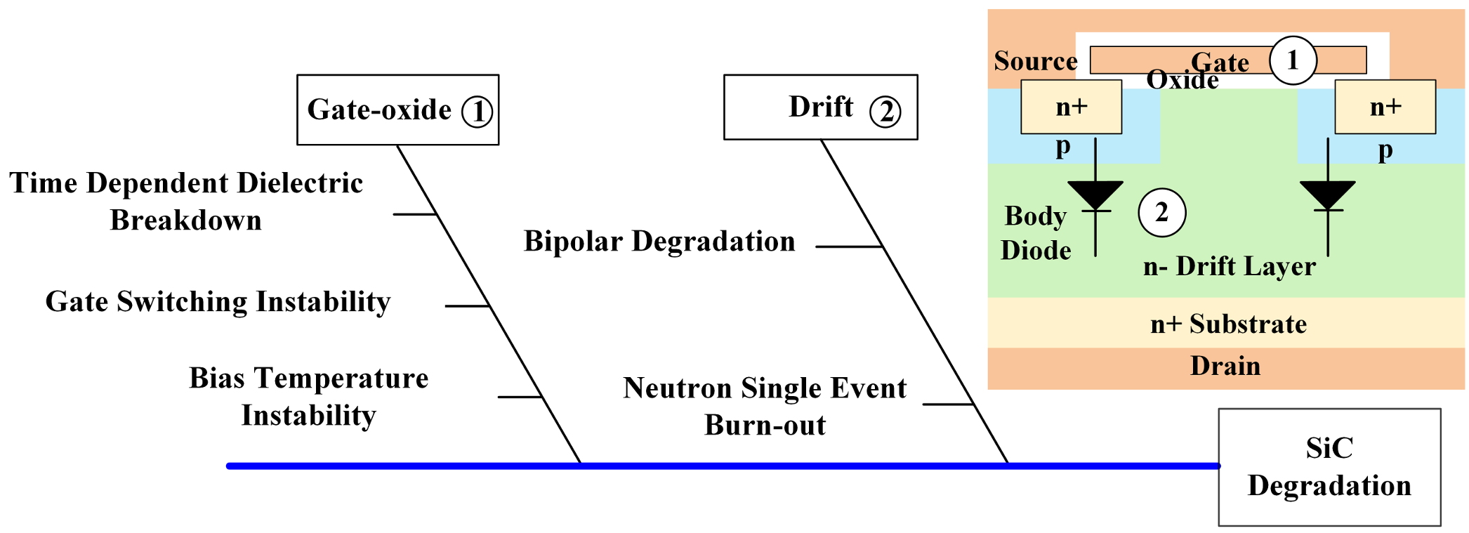 SiC fishbone and failure locations
